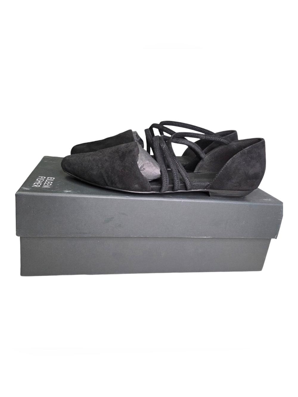 Eileen Fisher Dear Strappy Suede Ballet Flats Black Size 7.5